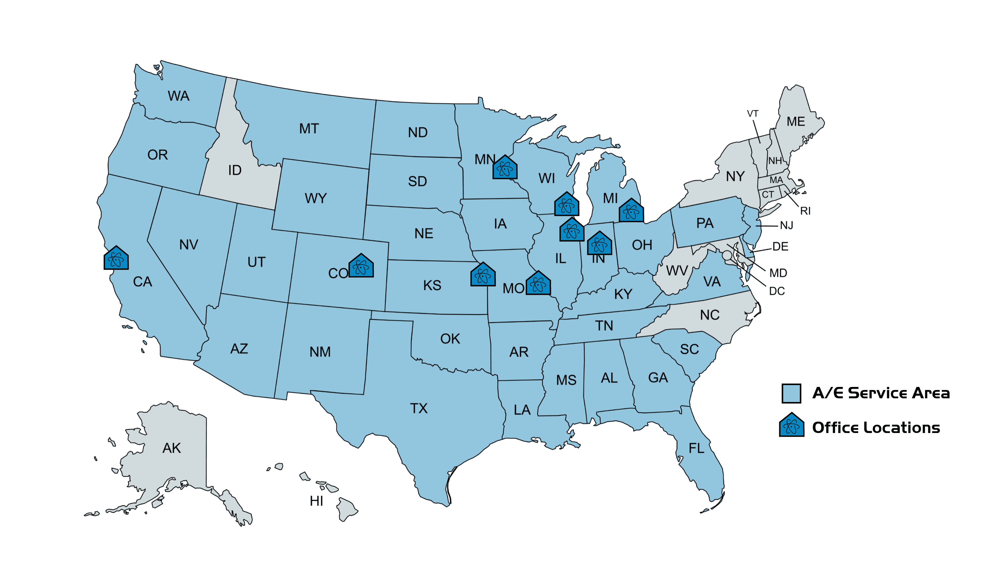 BEC Office Locations and Service Area Map